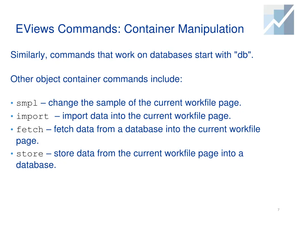 eviews commands container manipulation 2