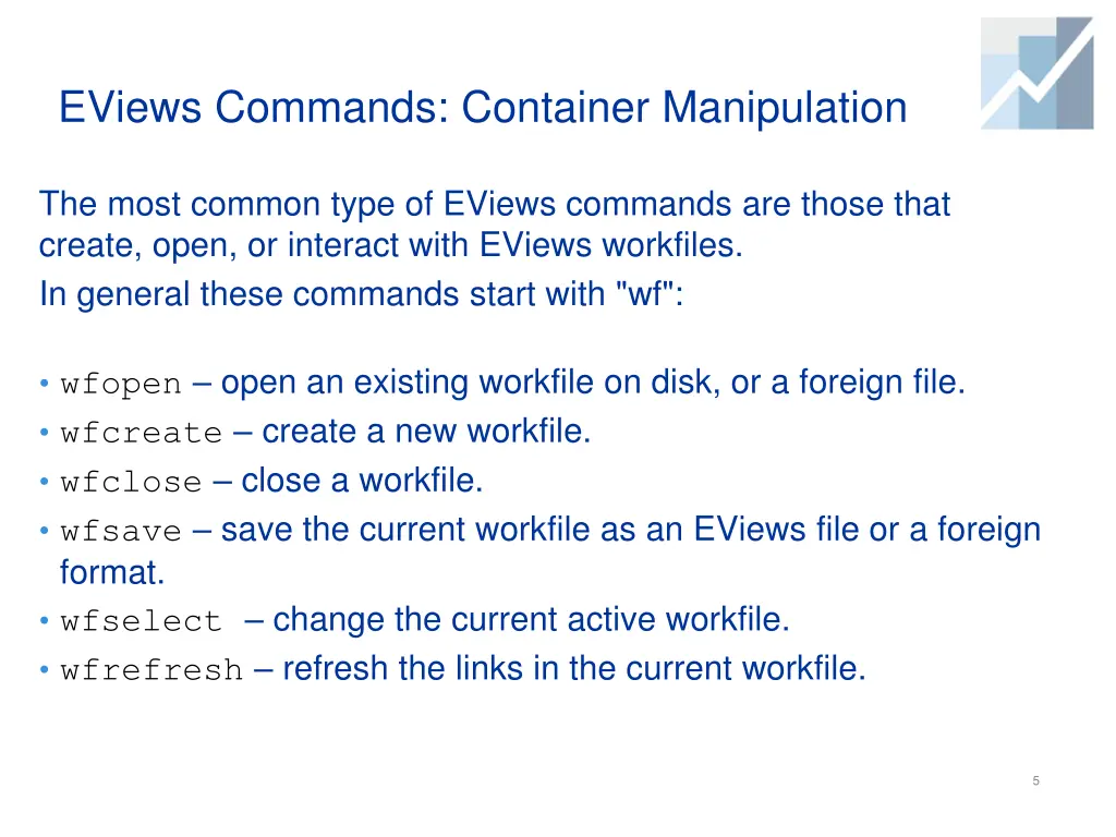 eviews commands container manipulation