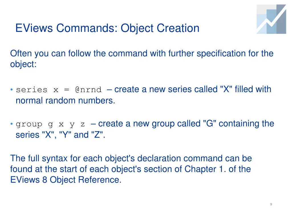 eviews commands object creation 1