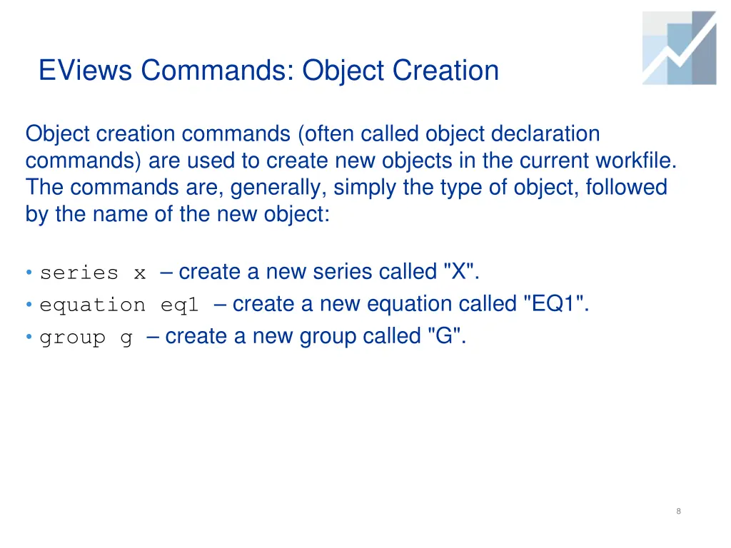 eviews commands object creation