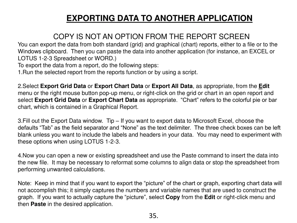 exporting data to another application