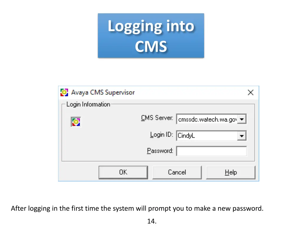 logging into cms