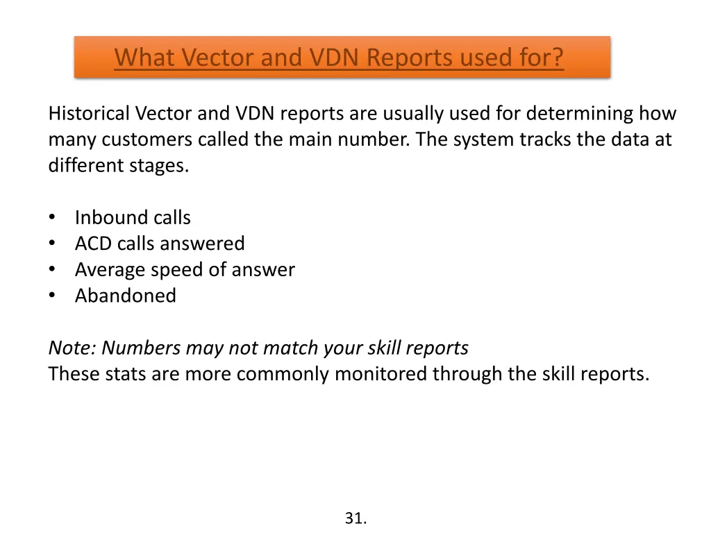 what vector and vdn reports used for