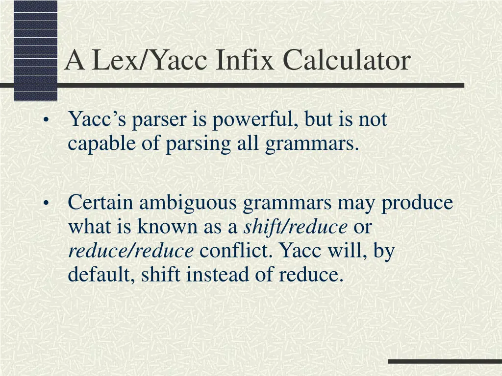 a lex yacc infix calculator