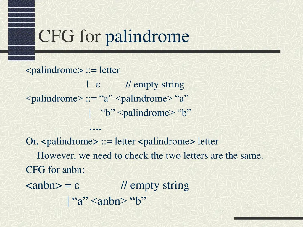 cfg for palindrome