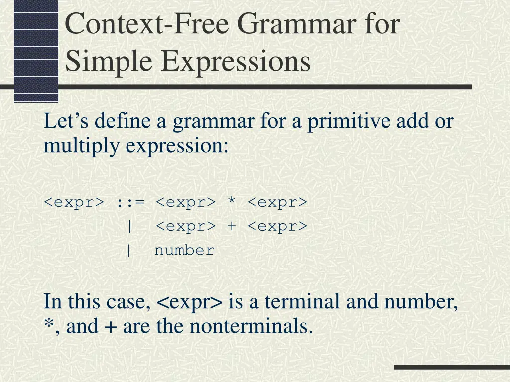 context free grammar for simple expressions