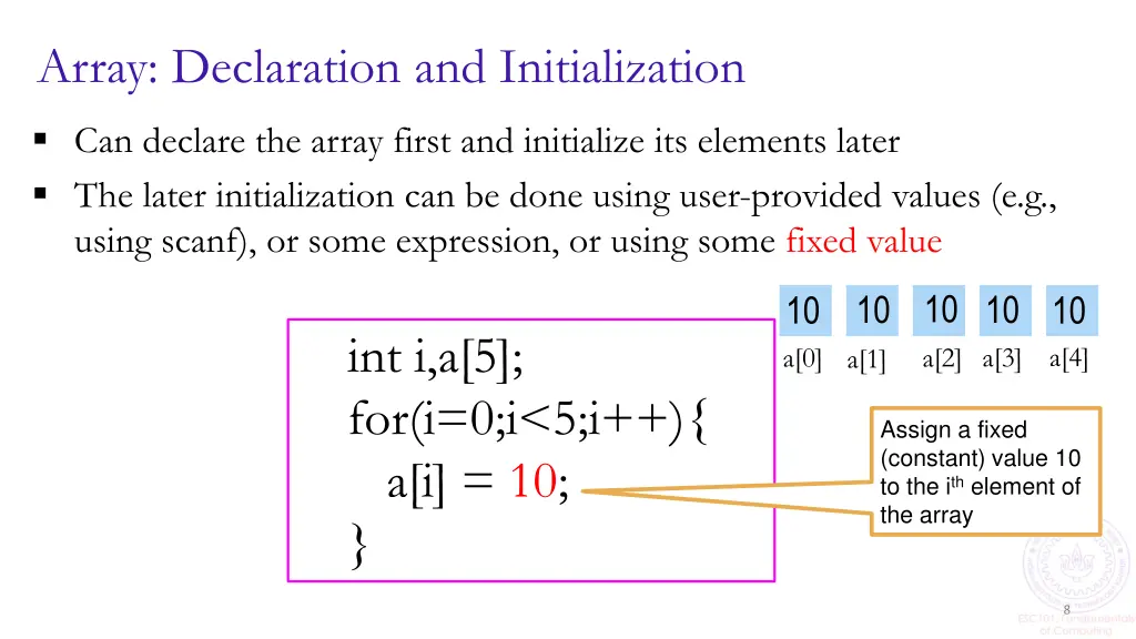 array declaration and initialization 3