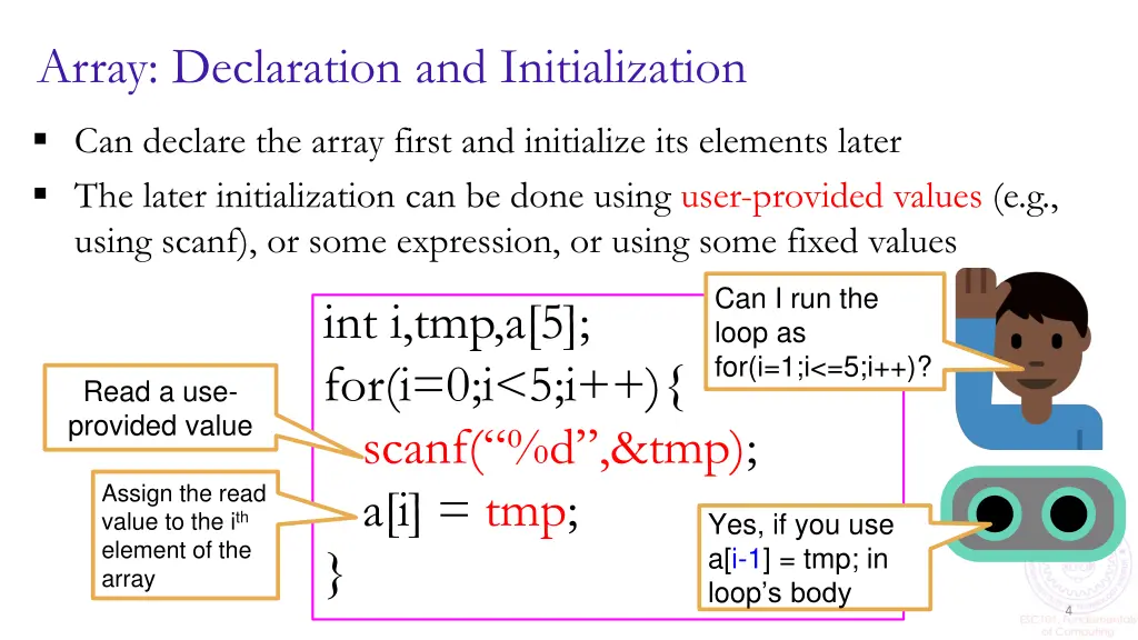 array declaration and initialization