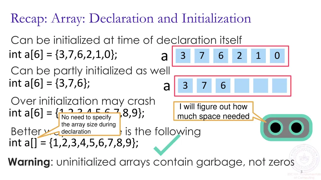 recap array declaration and initialization