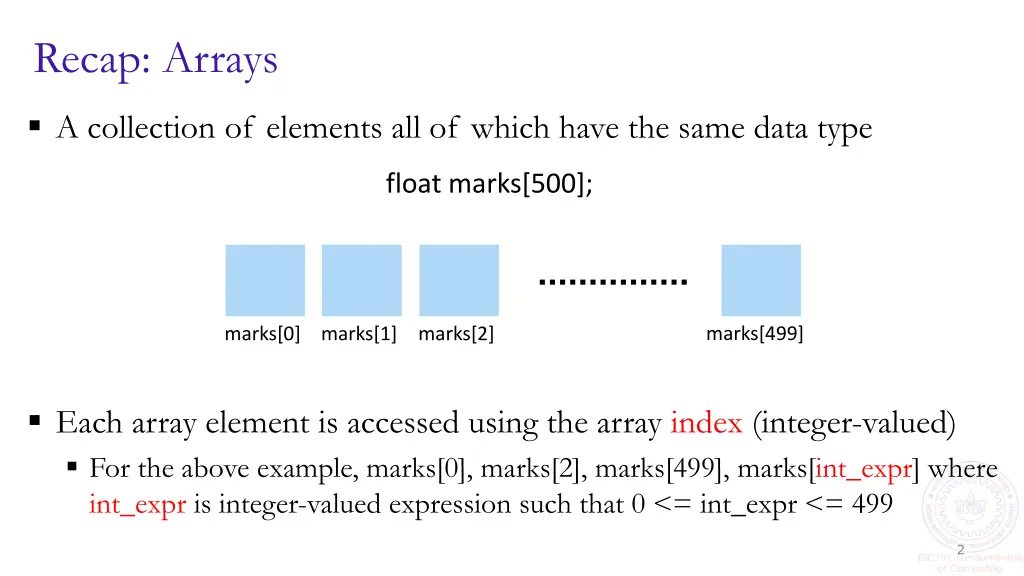 recap arrays