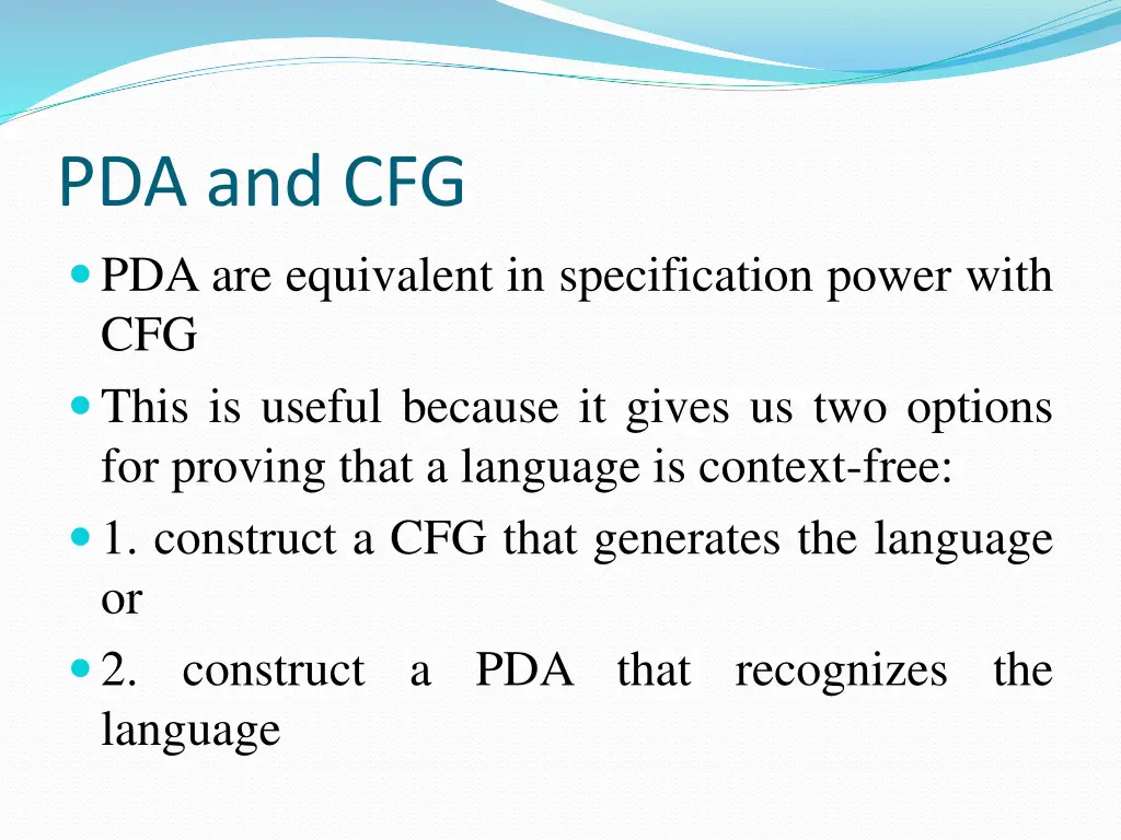 pda and cfg pda are equivalent in specification