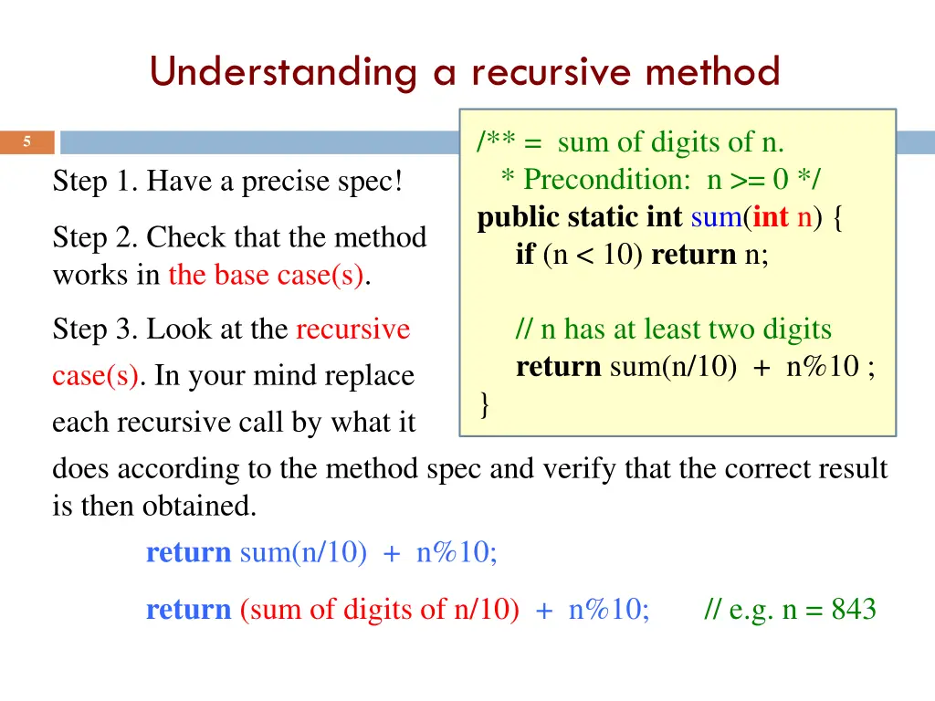 understanding a recursive method 1