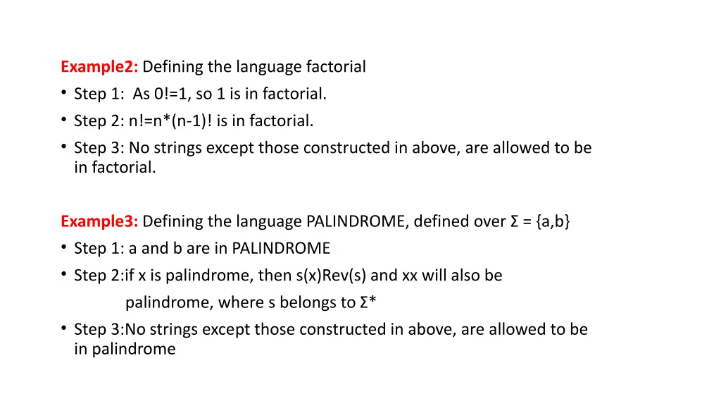 example2 defining the language factorial step