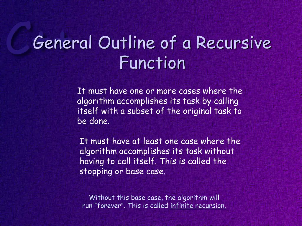 general outline of a recursive function