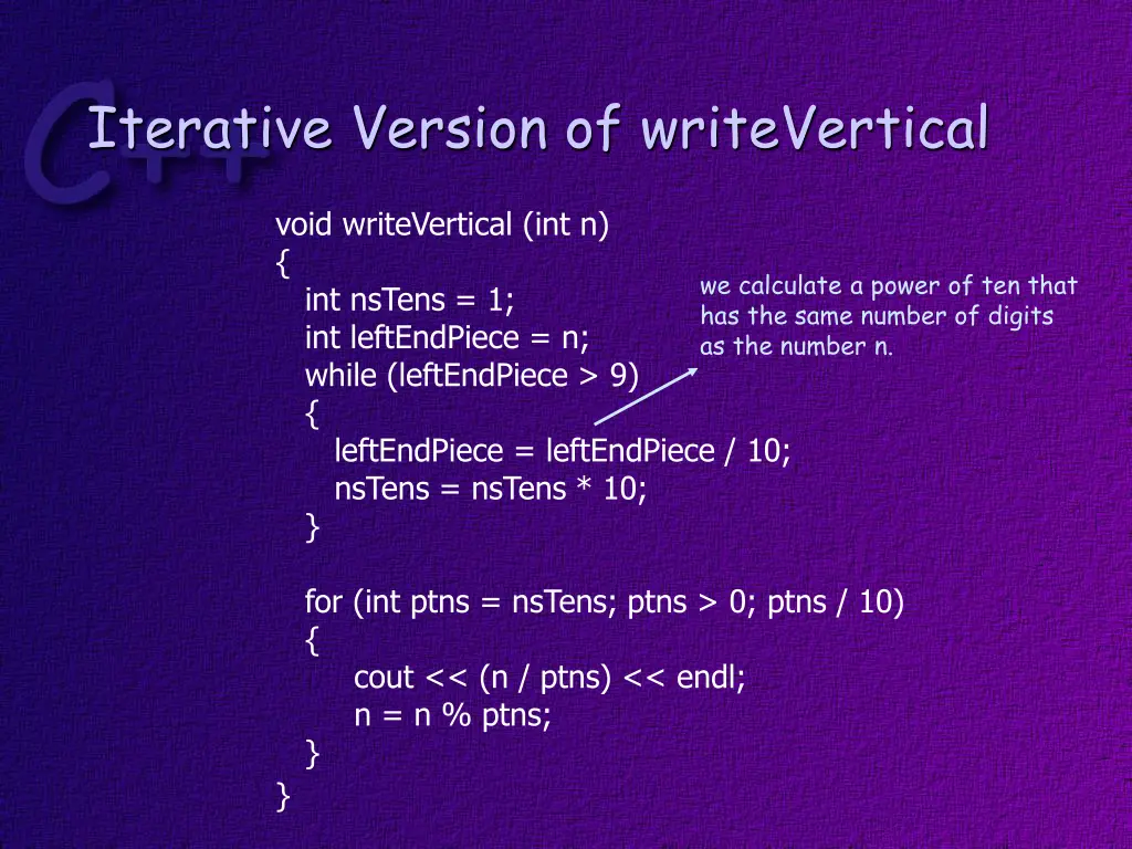 iterative version of writevertical