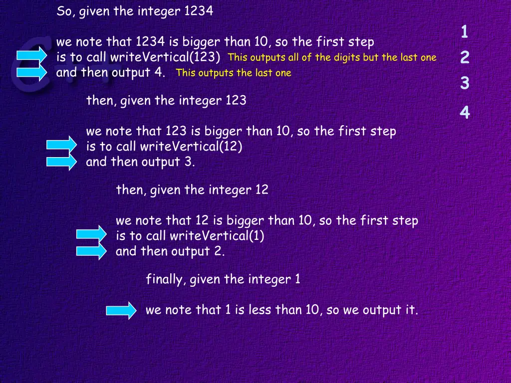 so given the integer 1234