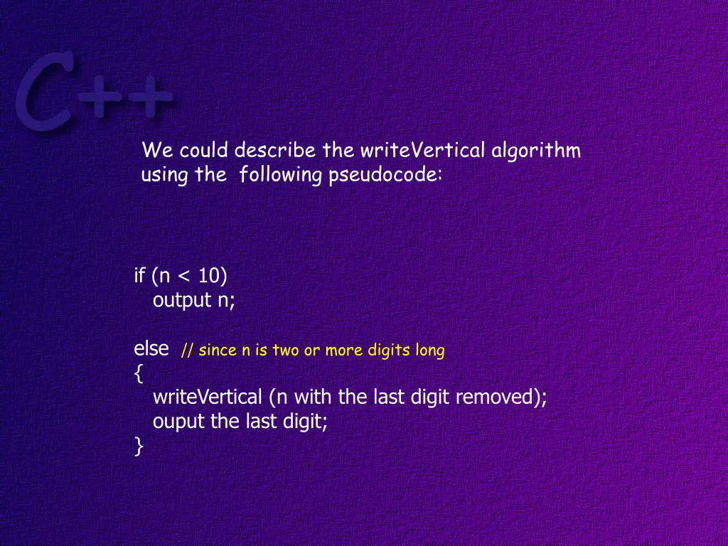 we could describe the writevertical algorithm