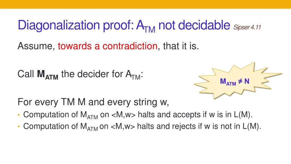 diagonalization proof a tm not decidable sipser