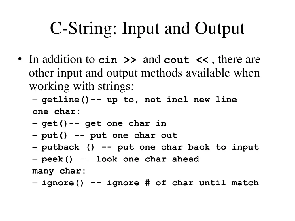 c string input and output