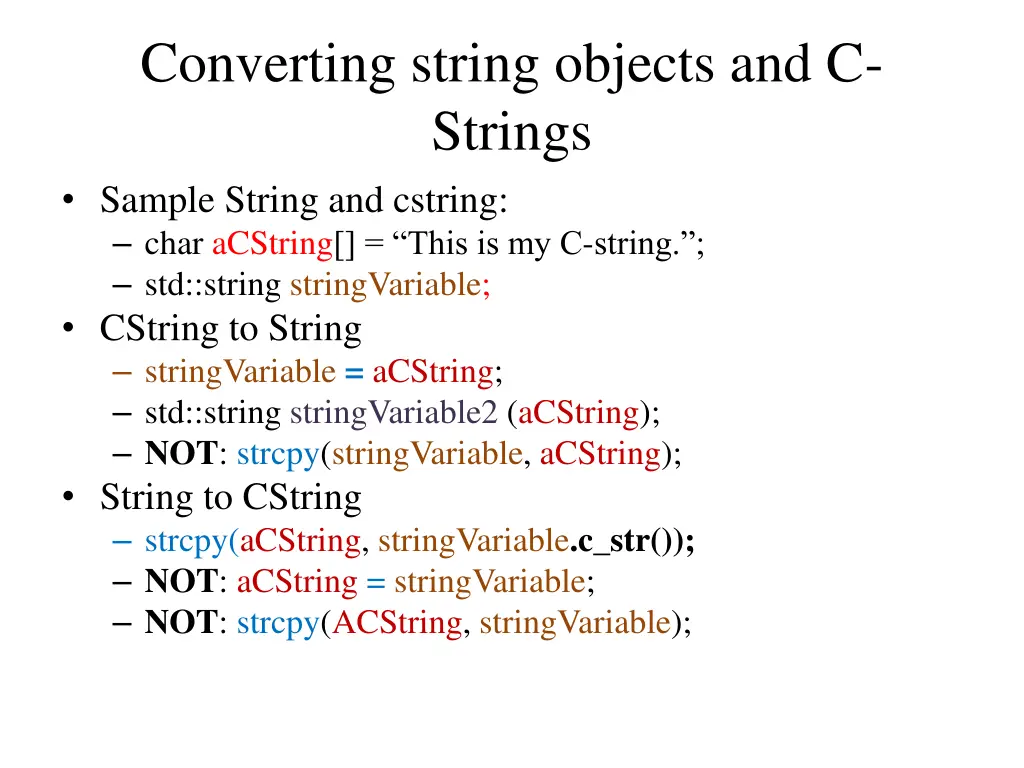 converting string objects and c strings sample