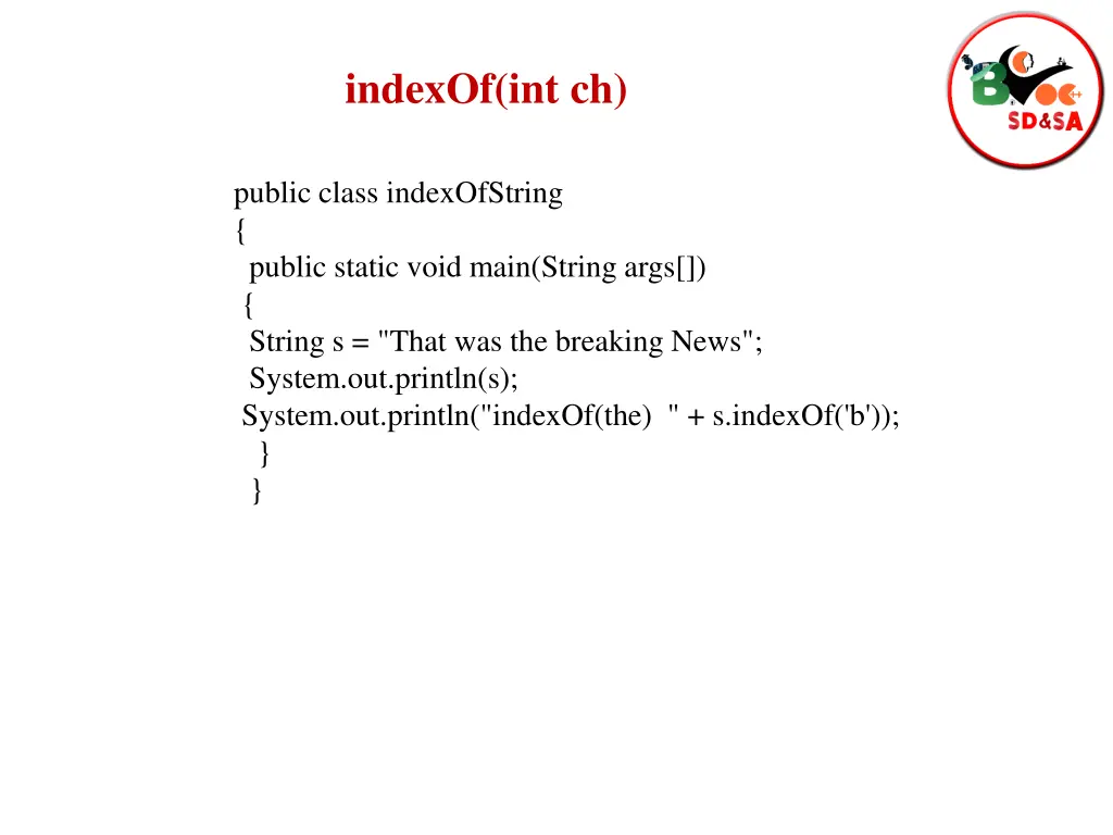 indexof int ch