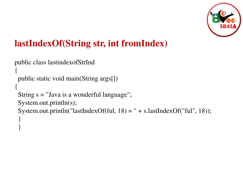 lastindexof string str int fromindex