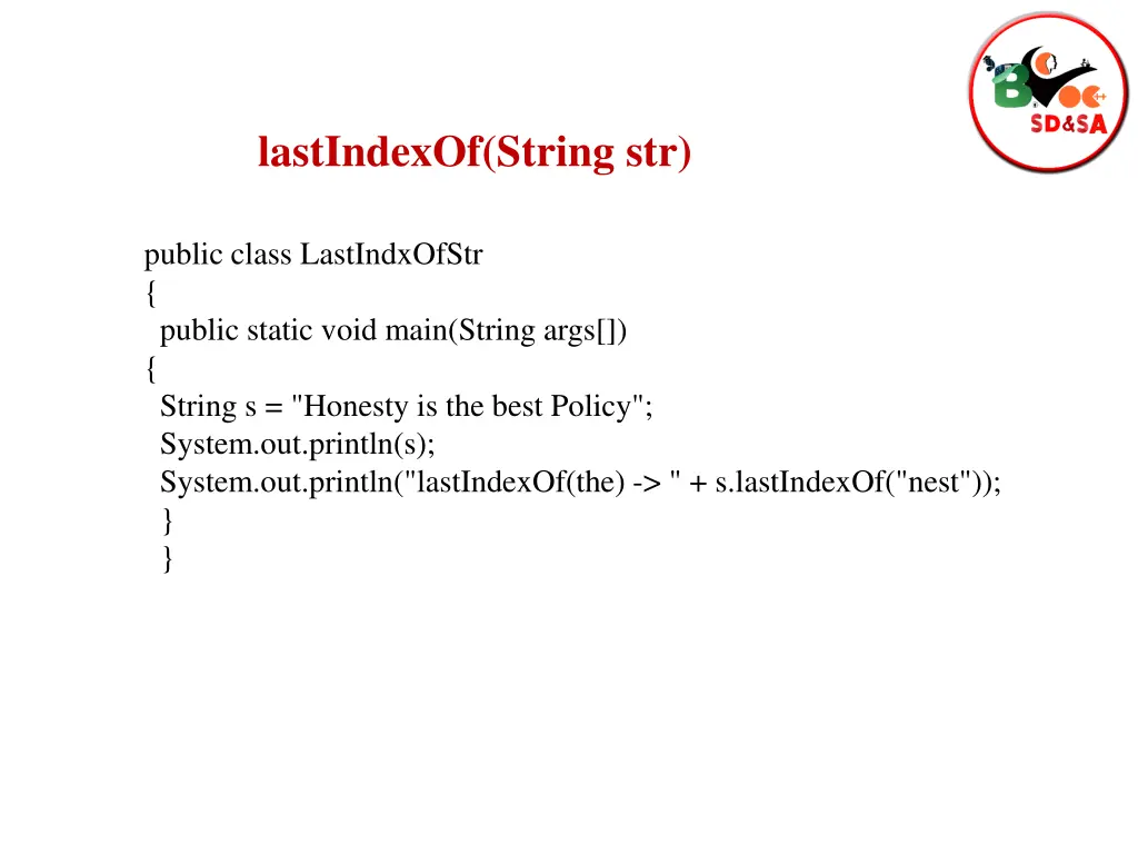 lastindexof string str