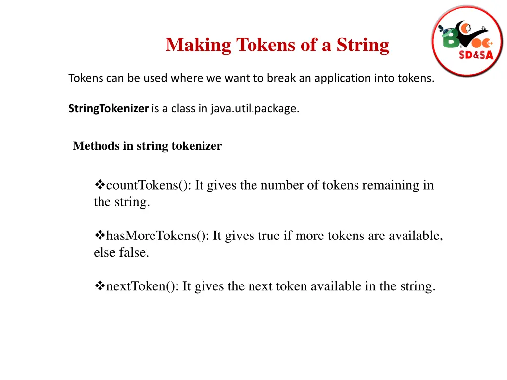 making tokens of a string