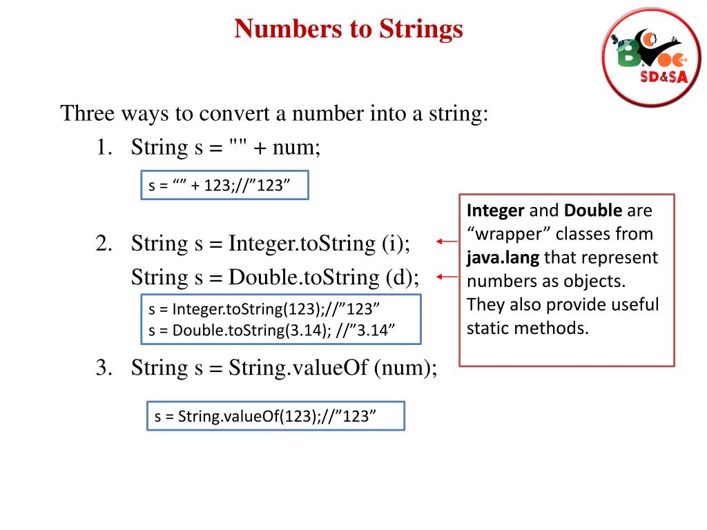 numbers to strings