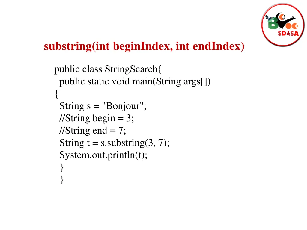 substring int beginindex int endindex