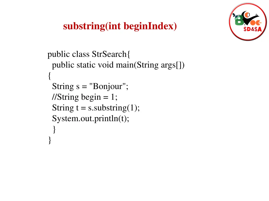 substring int beginindex