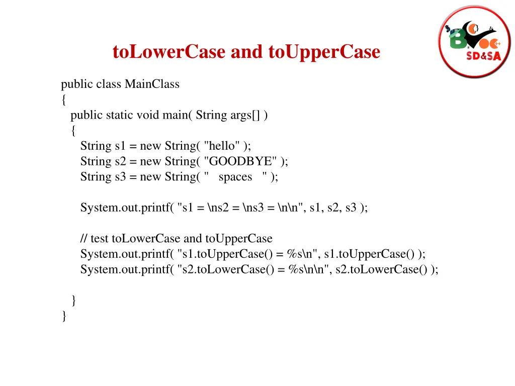 tolowercase and touppercase