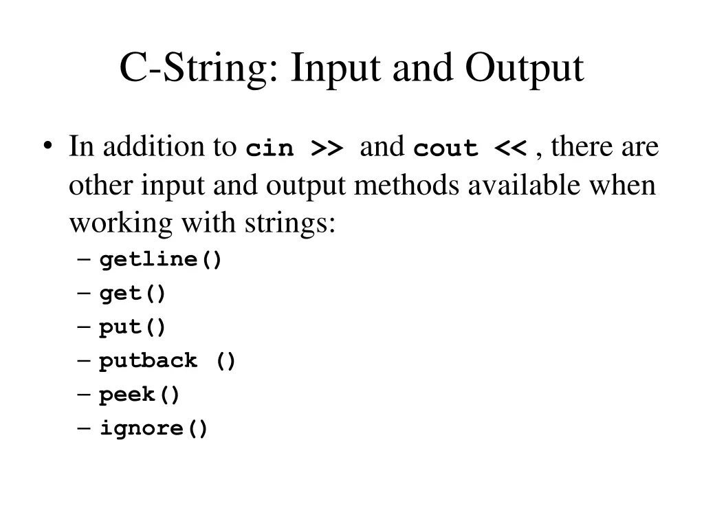 c string input and output