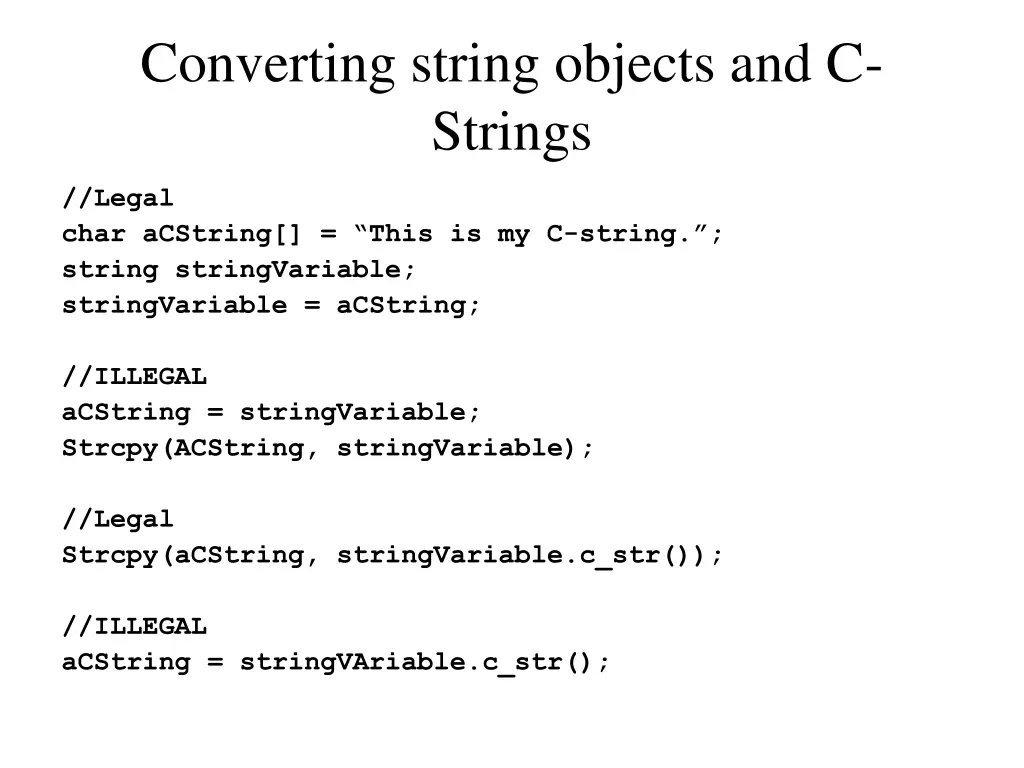 converting string objects and c strings