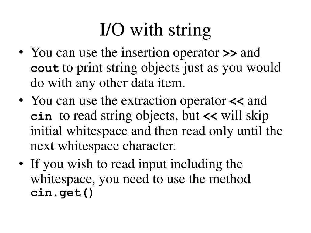 i o with string