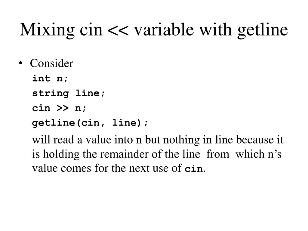 mixing cin variable with getline