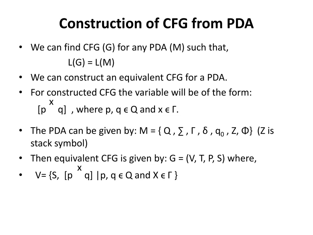 construction of cfg from pda