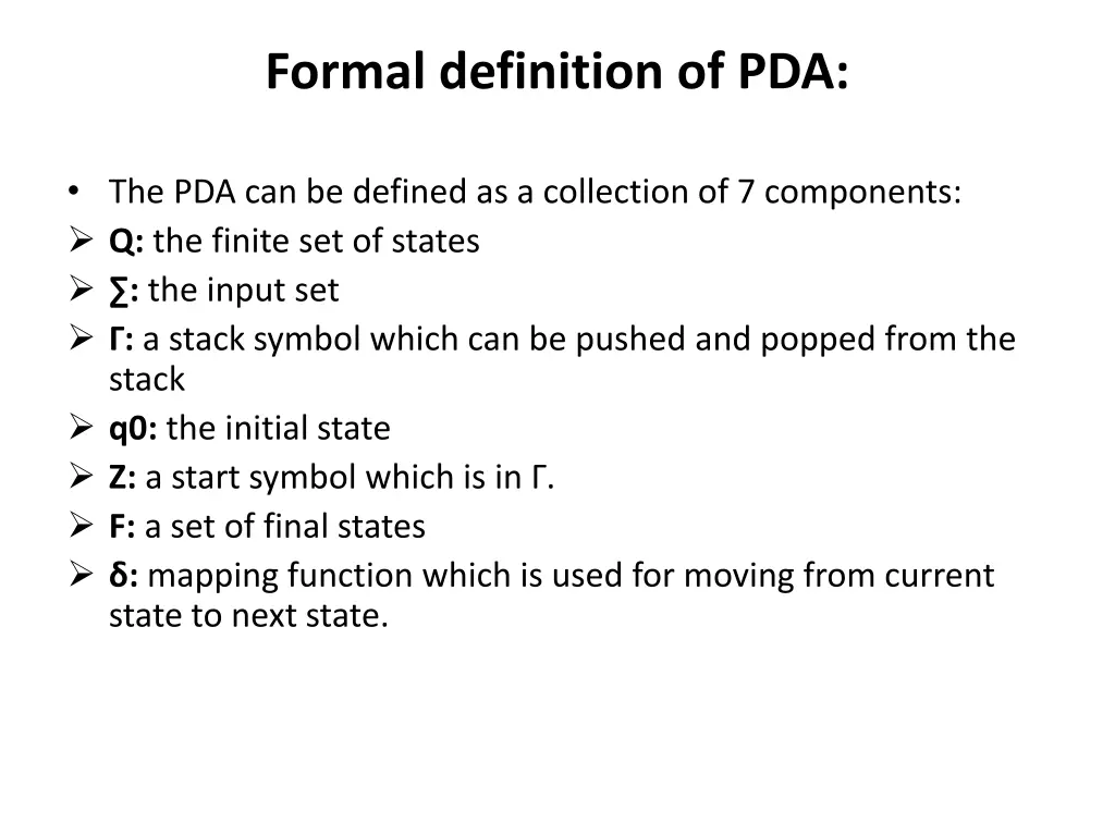 formal definition of pda