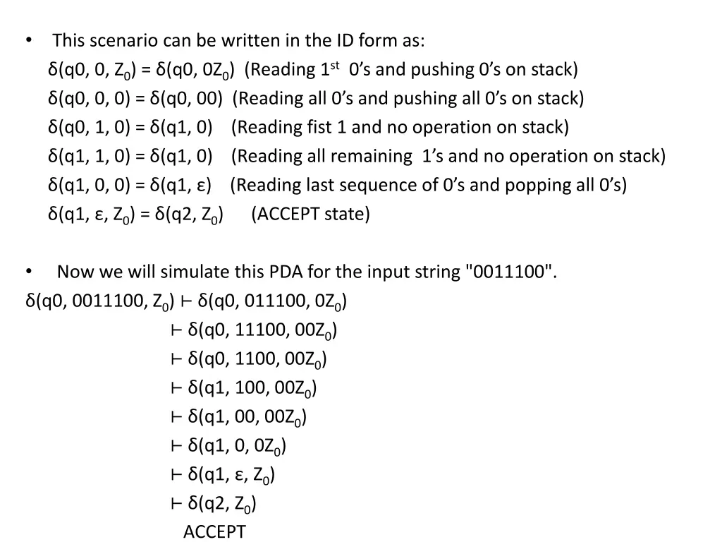 q0 0 z 0 q0 0z 0 reading 1 st 0 s and pushing