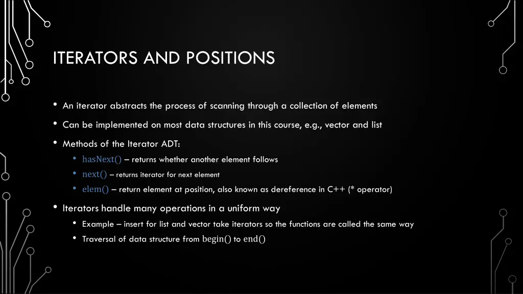 iterators and positions