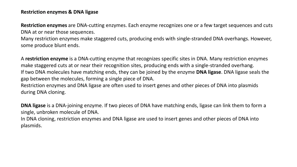 restriction enzymes dna ligase