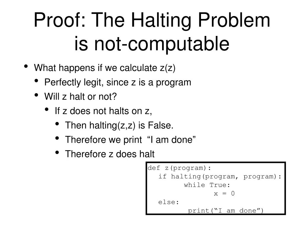 proof the halting problem is not computable what 1