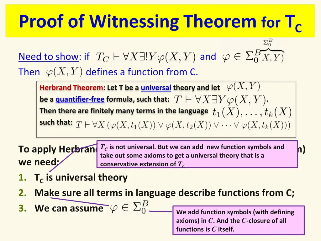 proof of witnessing theorem for t c