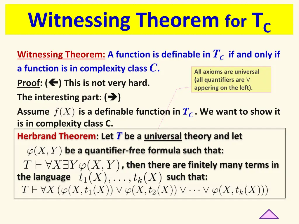 witnessing theorem for t c