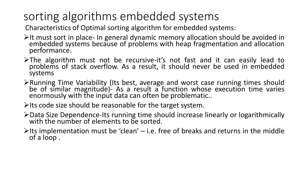 sorting algorithms embedded systems