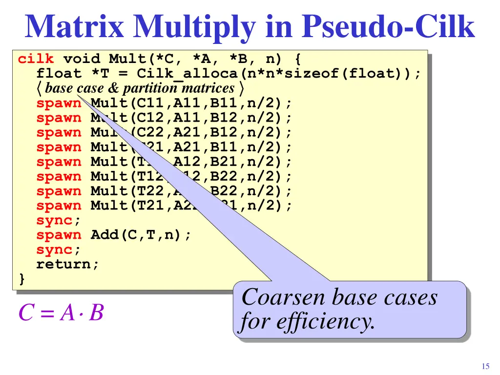 matrix multiply in pseudo cilk 1