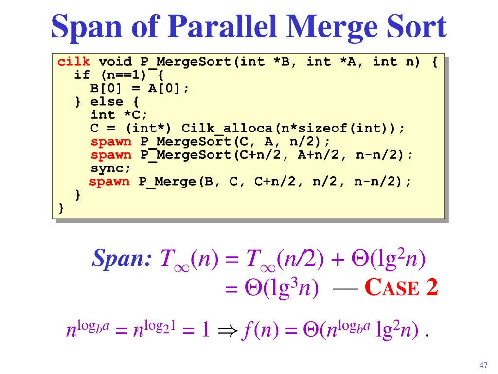 span of parallel merge sort