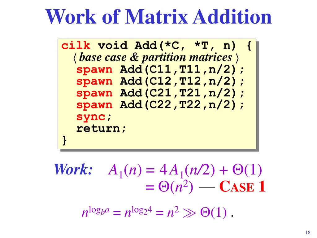 work of matrix addition