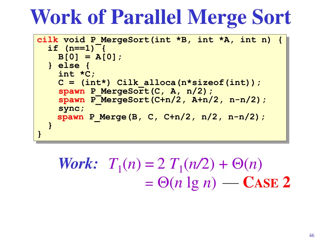 work of parallel merge sort