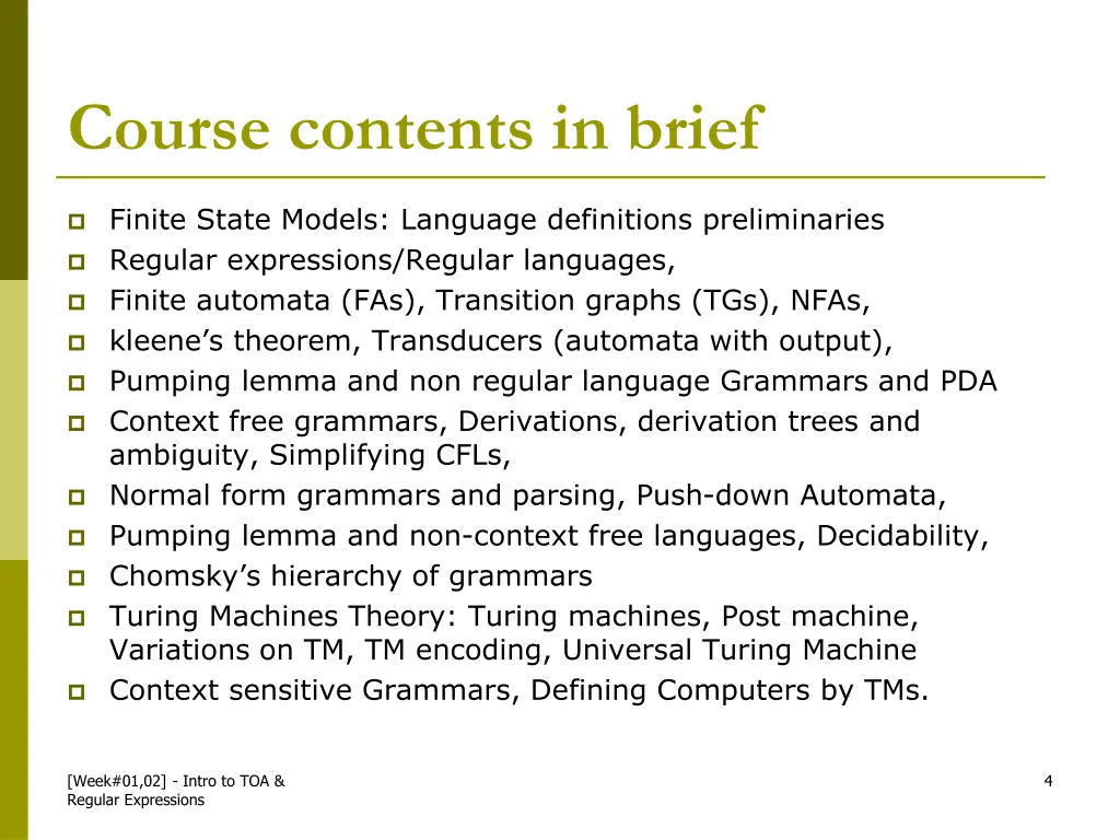 course contents in brief